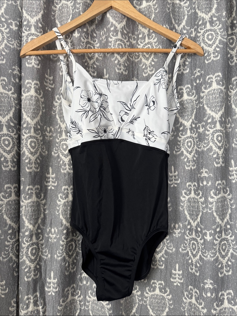 Black and White Floral One-Piece Swimsuit - Unbranded